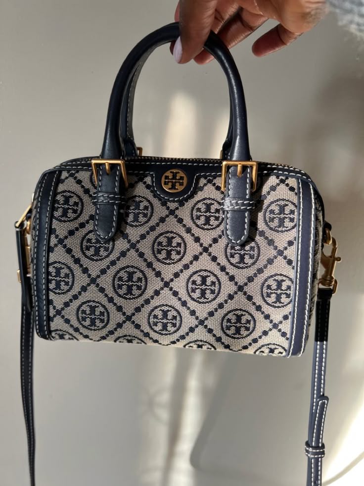 Tory Burch T Monogram Jacquard Barrel Bag| Blue| Brown