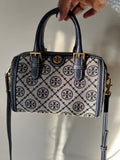 Tory Burch T Monogram Jacquard Barrel Bag| Blue| Brown