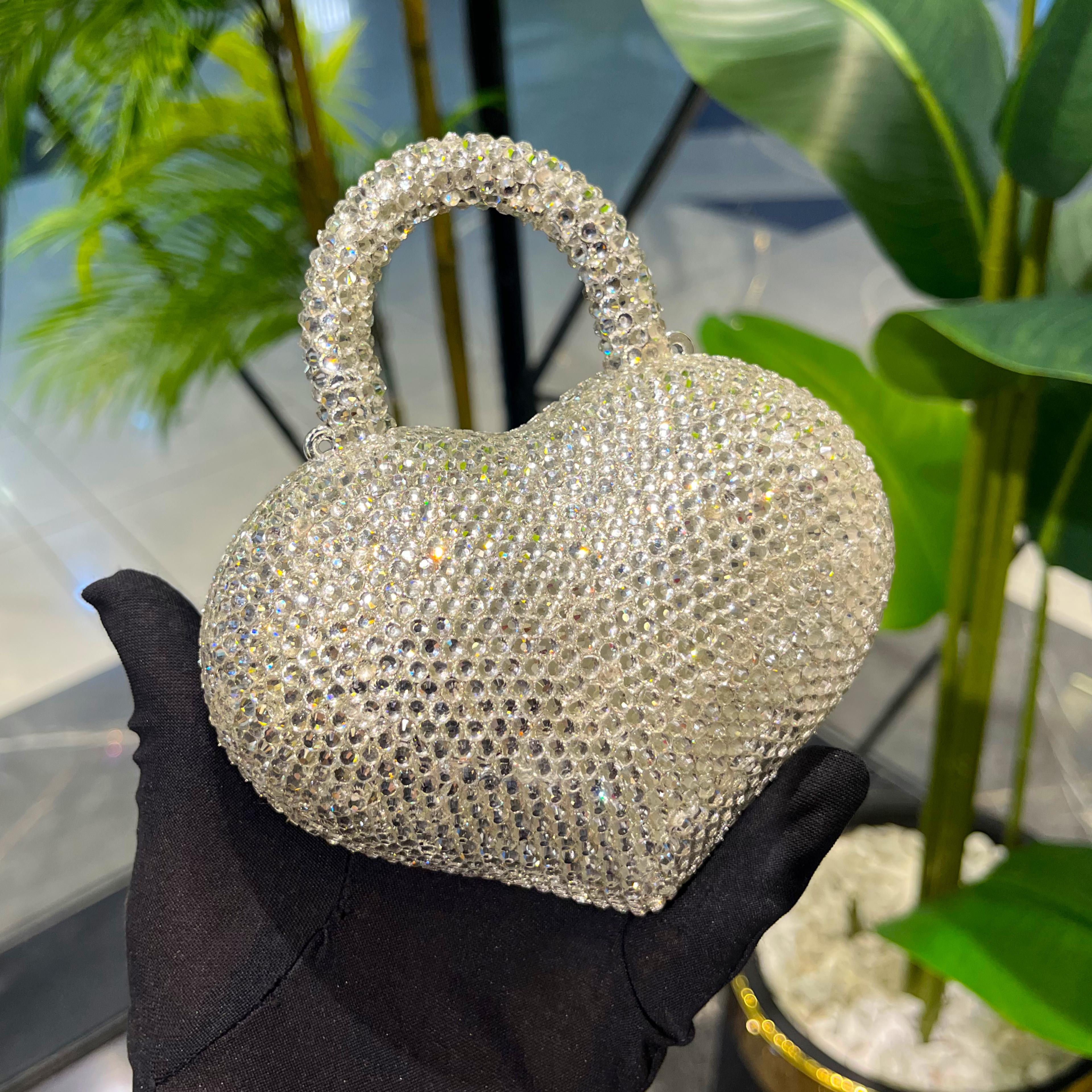 Crystal Heart Handbag| Silver