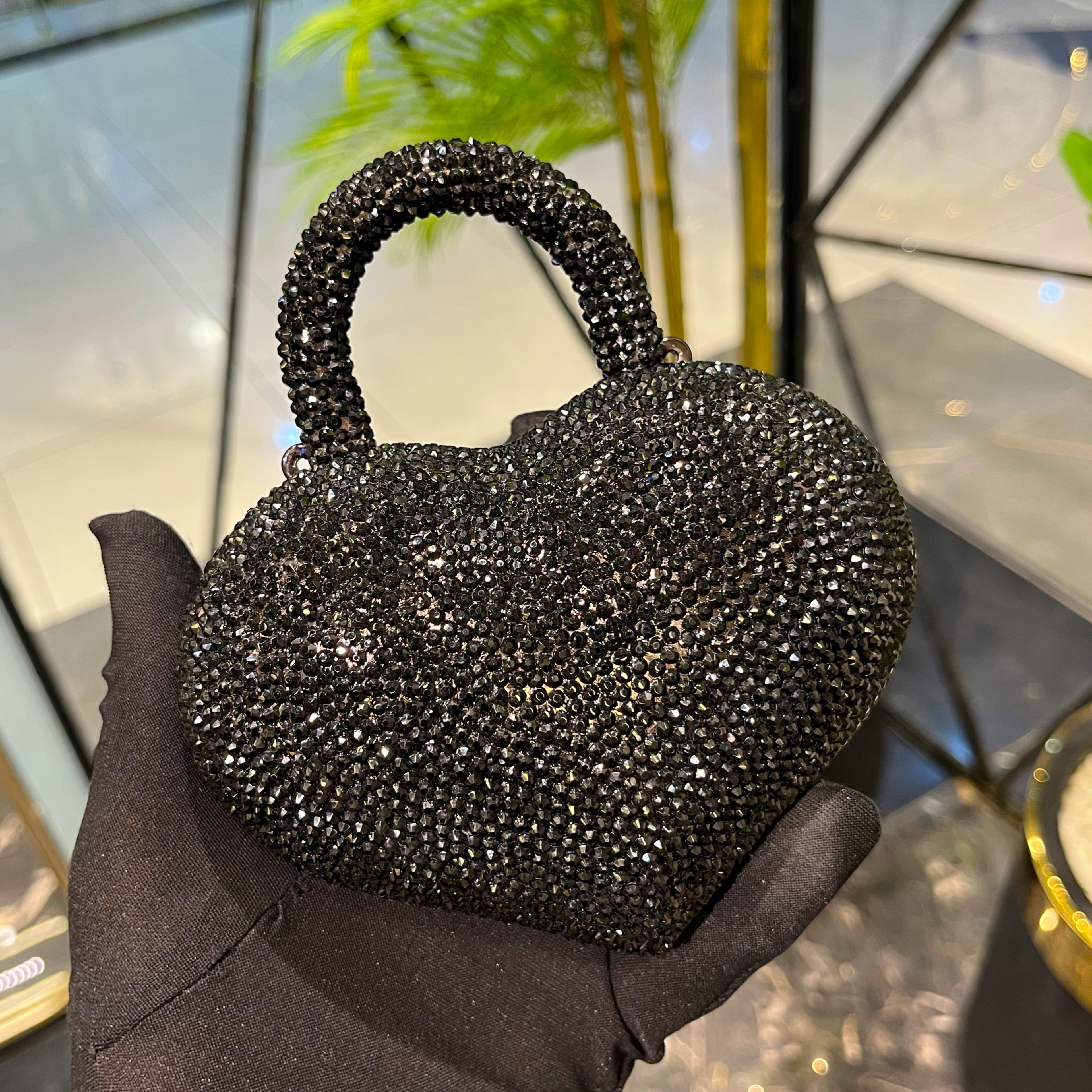 Crystal Heart Handbag| Black