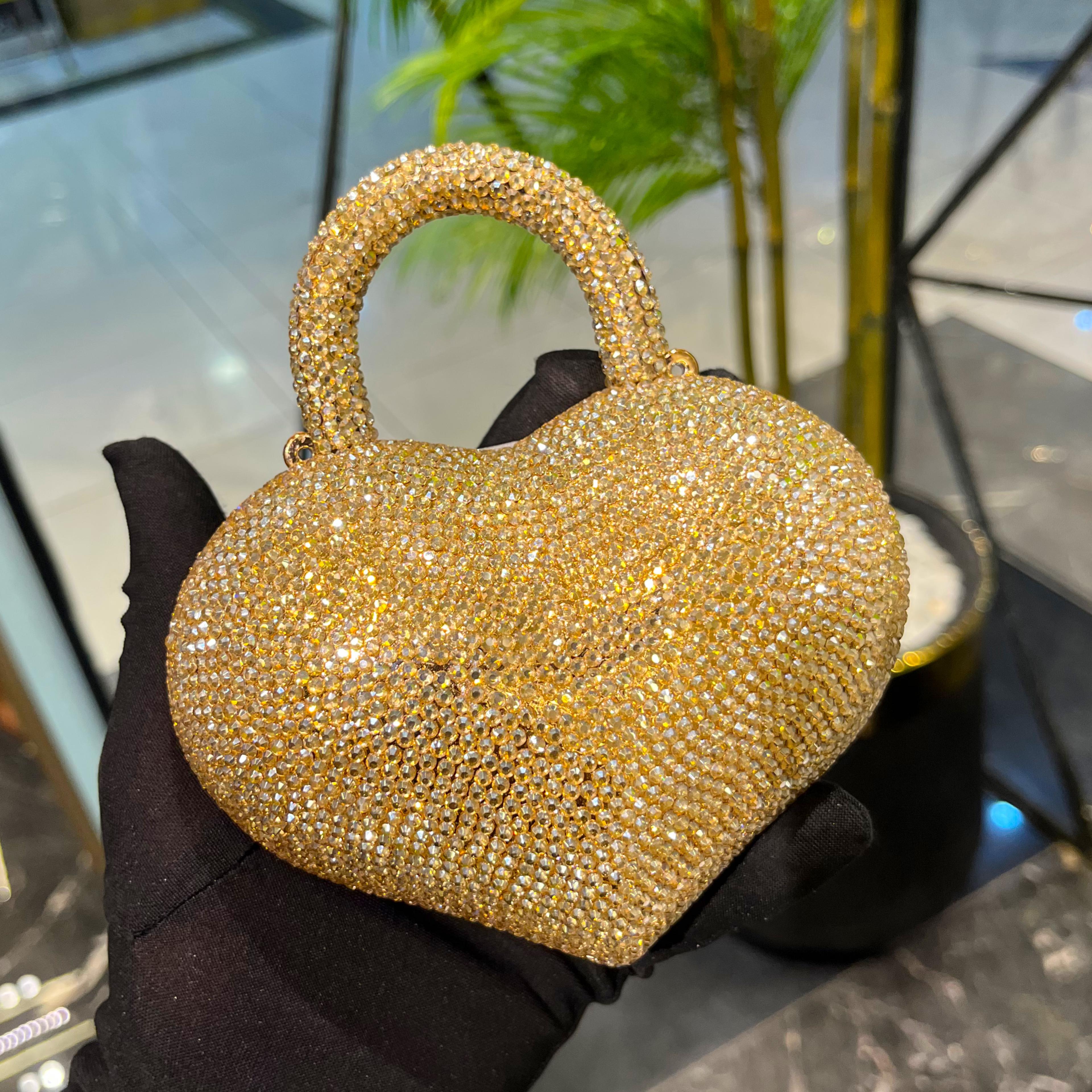 Crystal Heart Handbag| Gold