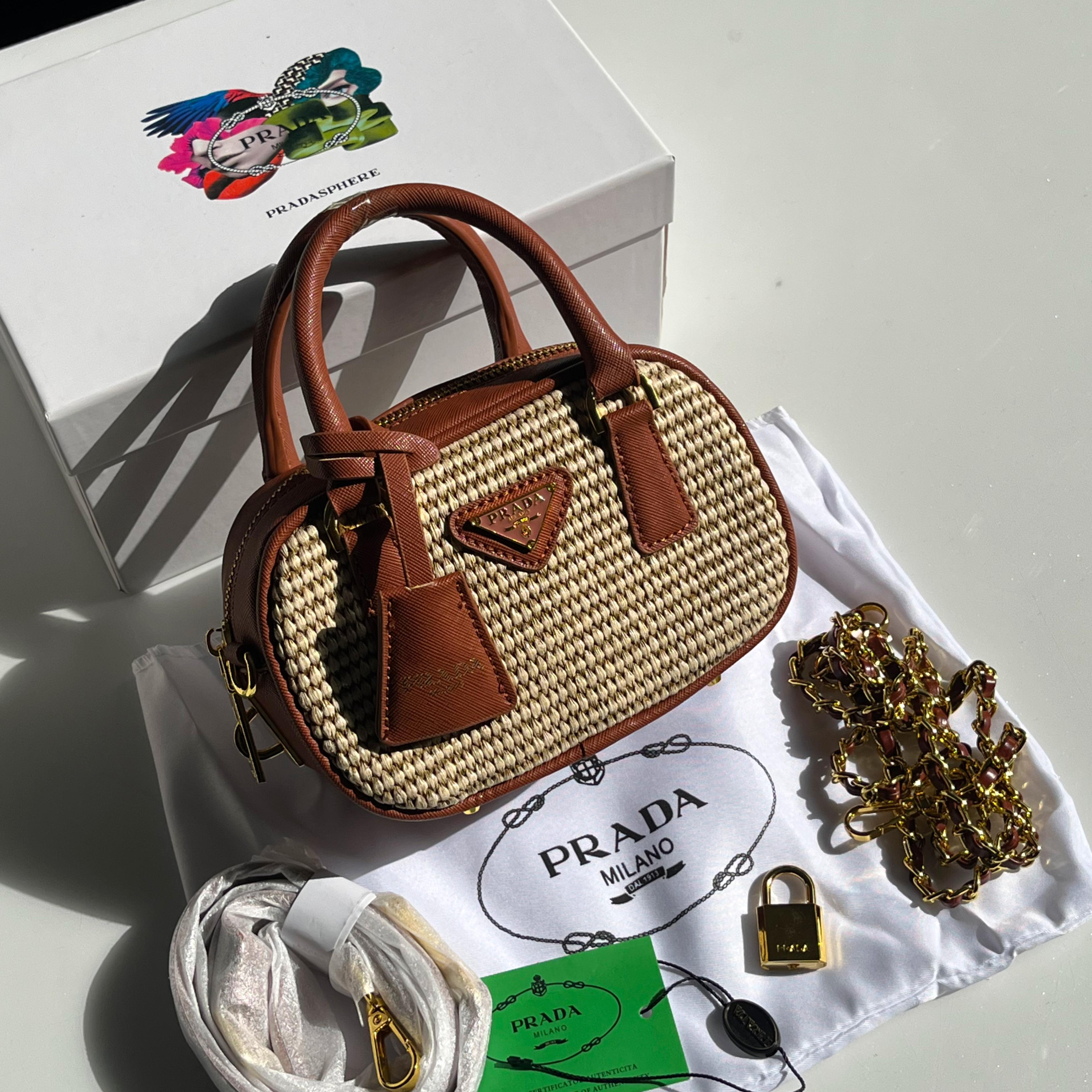 Prada Wicker and Leather Mini Bag| Brown