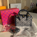 Tory Burch T Monogram Jacquard Barrel Bag| Blue| Brown