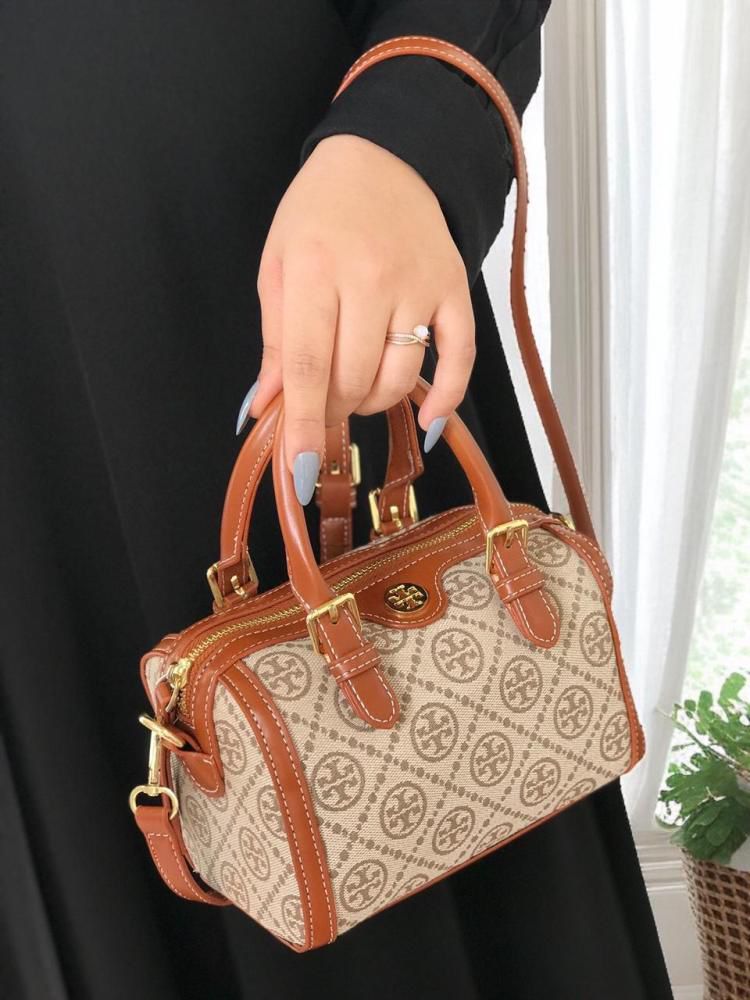 Tory Burch T Monogram Jacquard Barrel Bag| Blue| Brown